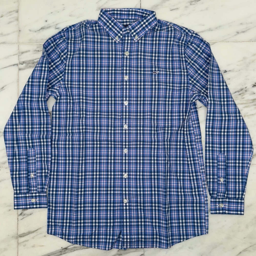 Vineyard‎ Vines Whale Shirt in Blue Plaid, Boys Size XL